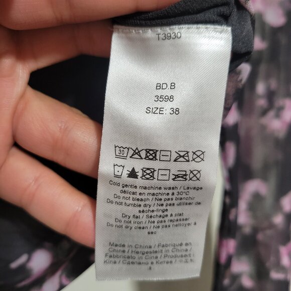 Ganni Black Floral Mesh Rushed Crop Blouse Sz 38 Medium - Picture 8 of 9